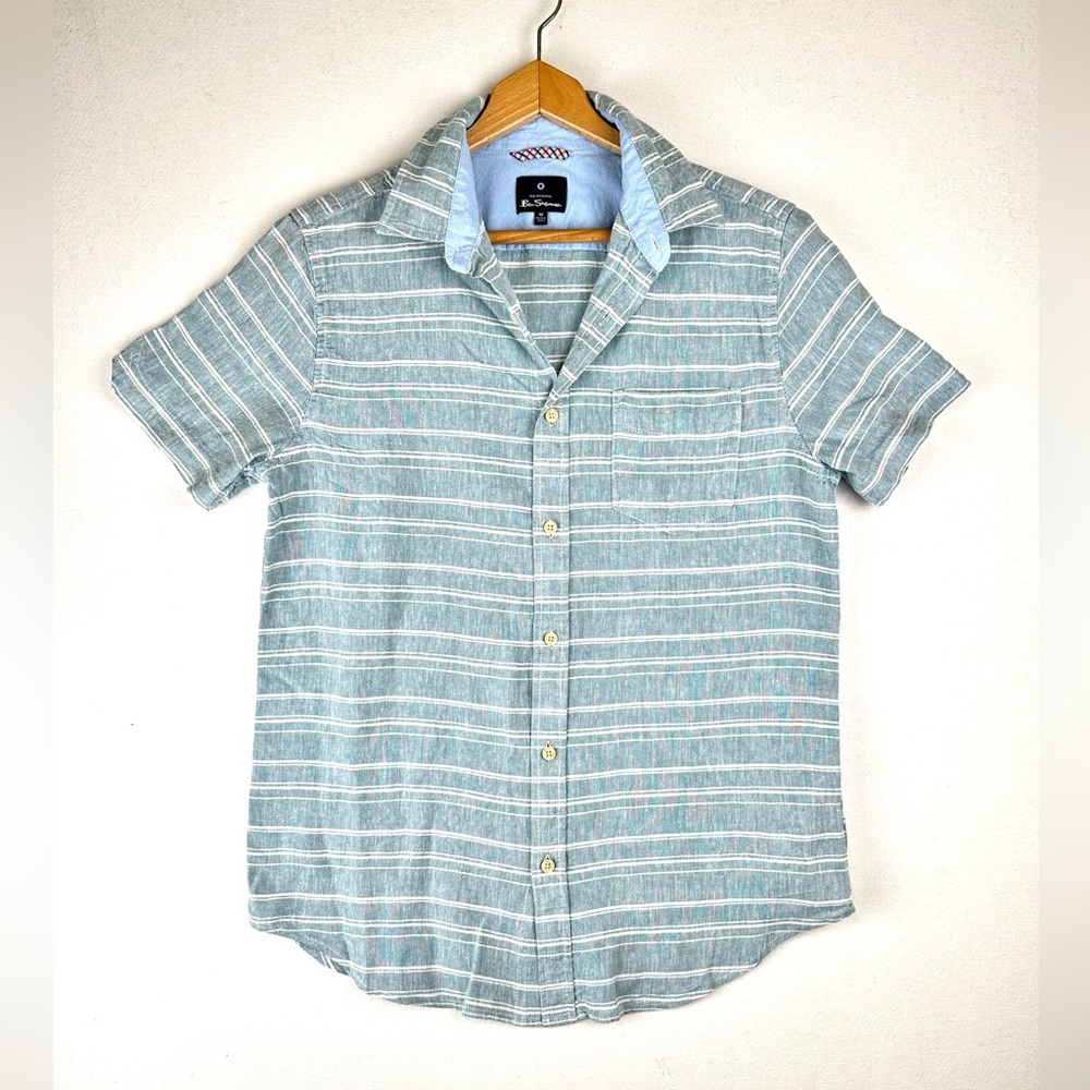 Ben Sherman Linen Blend Stripe Button Down Shirt Coastal Resort